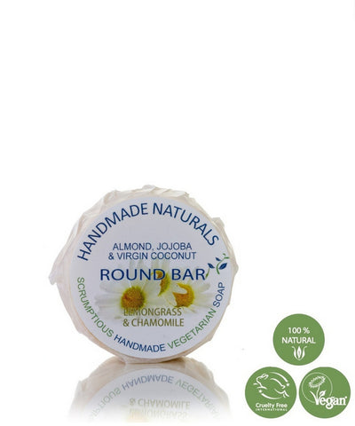 Handmade Naturals - Almond, Coconut & Jojoba ROUND BAR with Chamomile & Lemongrass Handmade Soap 100g | Handmade Naturals 甜杏•椰子•荷荷巴油 – 手工香皂 (含洋甘菊•檸檬草) 100g