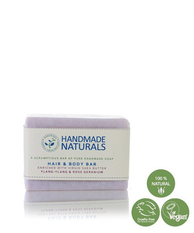 Handmade Naturals - Handmade Virgin Shea Butter HAIR & BODY SOAP BAR with Ylang-Ylang & Rose Geranium 100g | Handmade Naturals 初榨乳木果油 – 頭髮和身體手工香皂 (含依蘭依蘭和玫瑰天竺葵) 100g